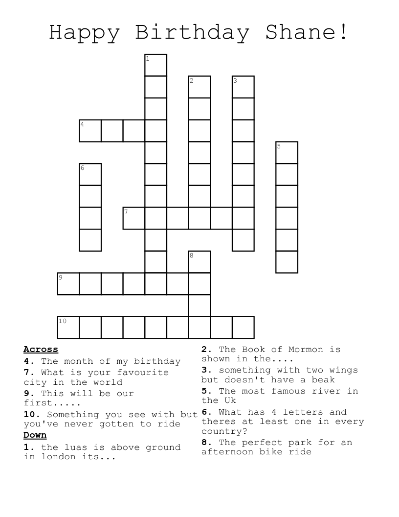 Happy Birthday Shane!  Crossword