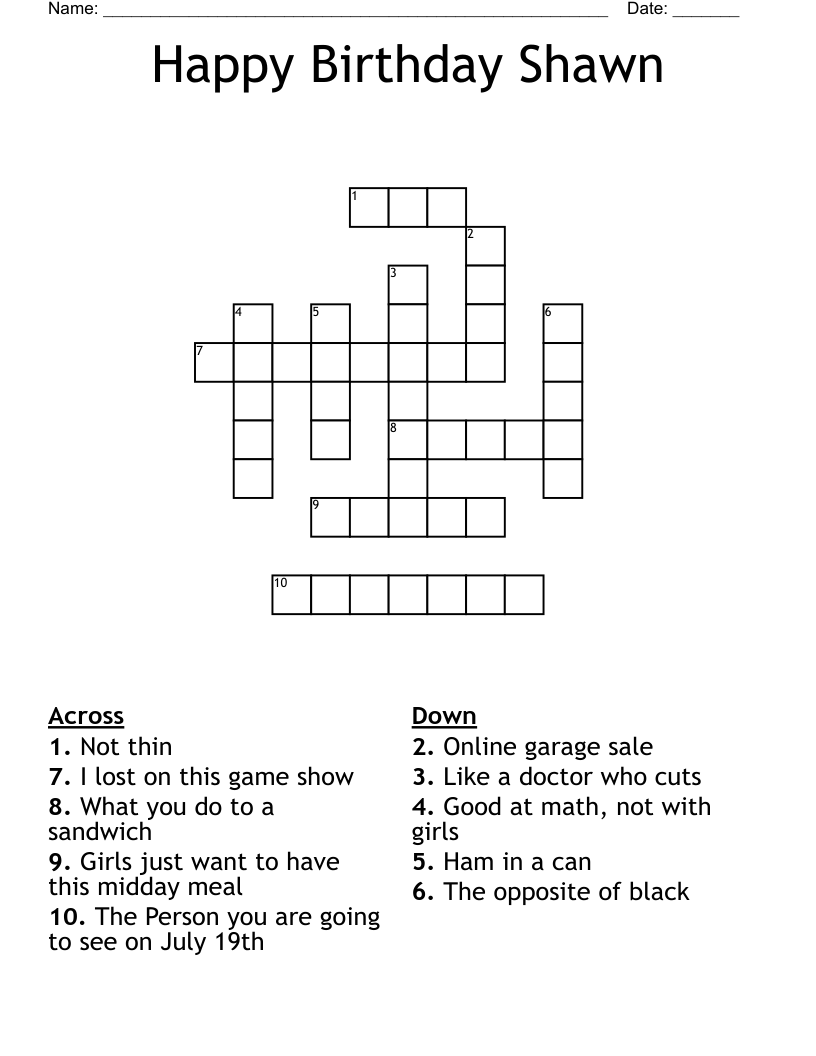 Happy Birthday Shawn Crossword WordMint