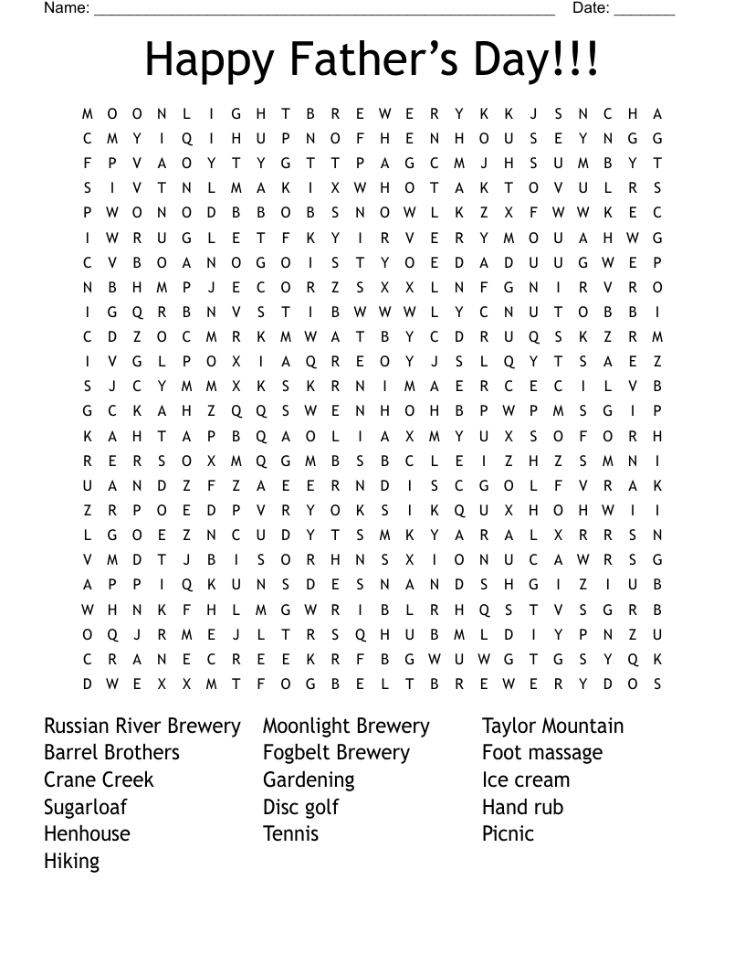 Happy Father’s Day!!! Word Search