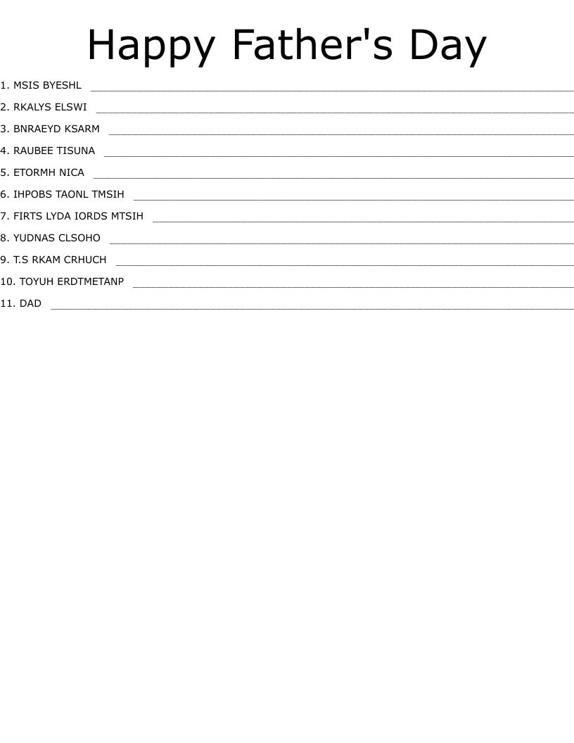 Happy Father's Day  Word Scramble