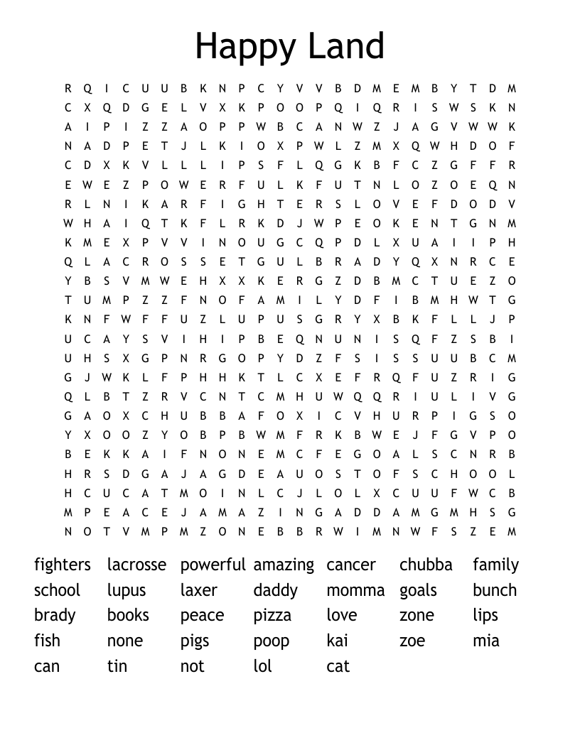 Happy Land Word Search