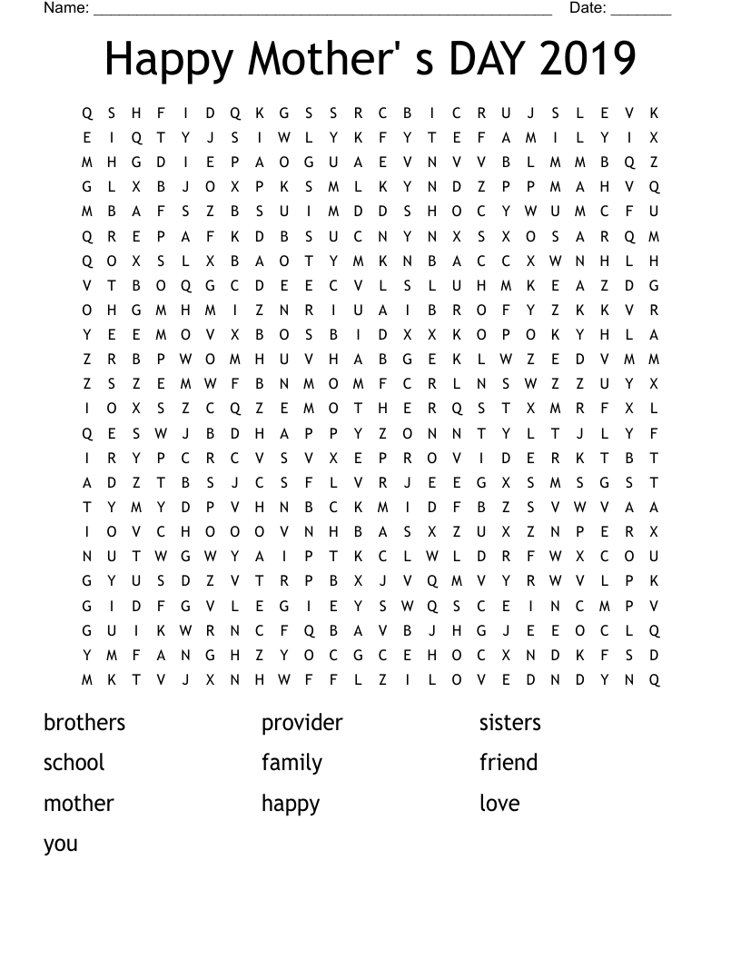 Happy Mother' s DAY 2019 Word Search