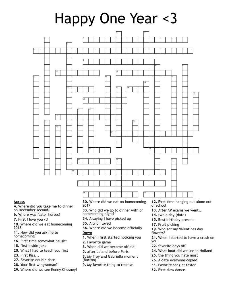 Happy One Year <3 Crossword