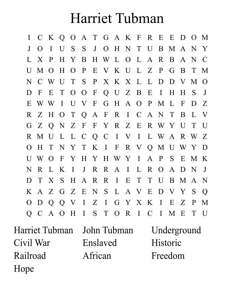 Harriet Tubman Word Search