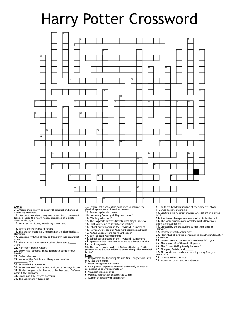 Printable Harry Potter Crossword Puzzles