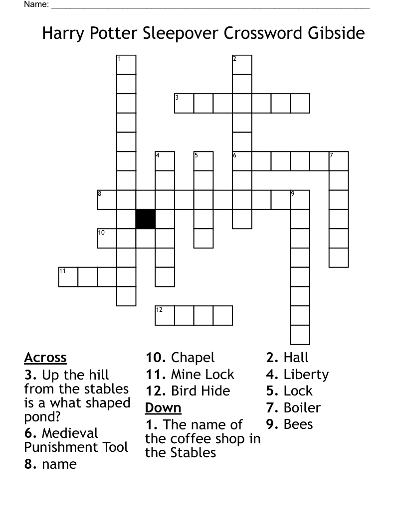 Harry Potter Sleepover Crossword Gibside WordMint