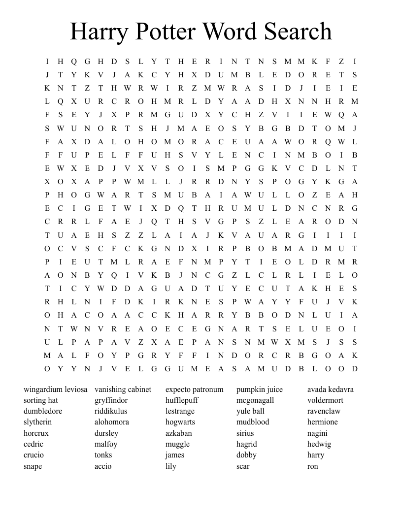 Mega Harry Potter Word Find Word Search WordMint