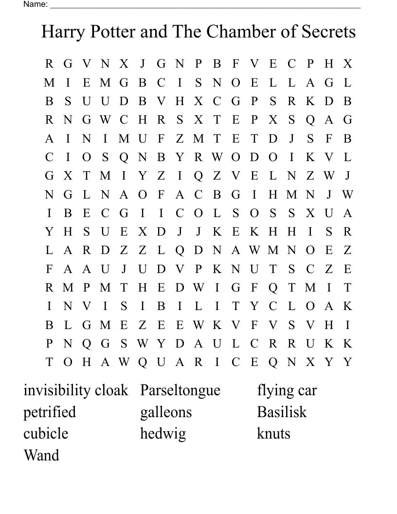Harry Potter and The Chamber of Secrets Word Search