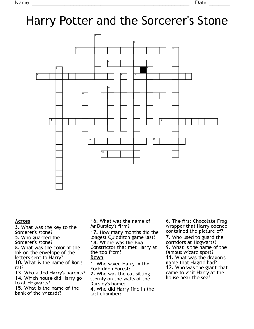 Harry Potter And The Sorcerer s Stone Crossword WordMint