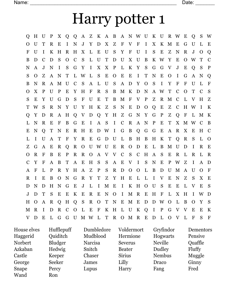 Harry Potter 1 Word Search WordMint