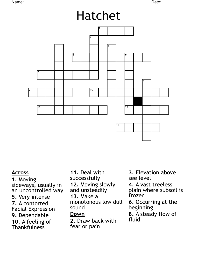 Hatchet Crossword Puzzle WordMint