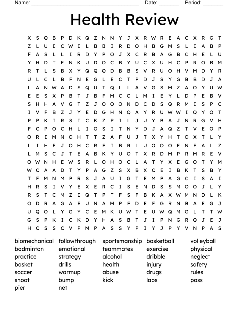 Health Review Word Search