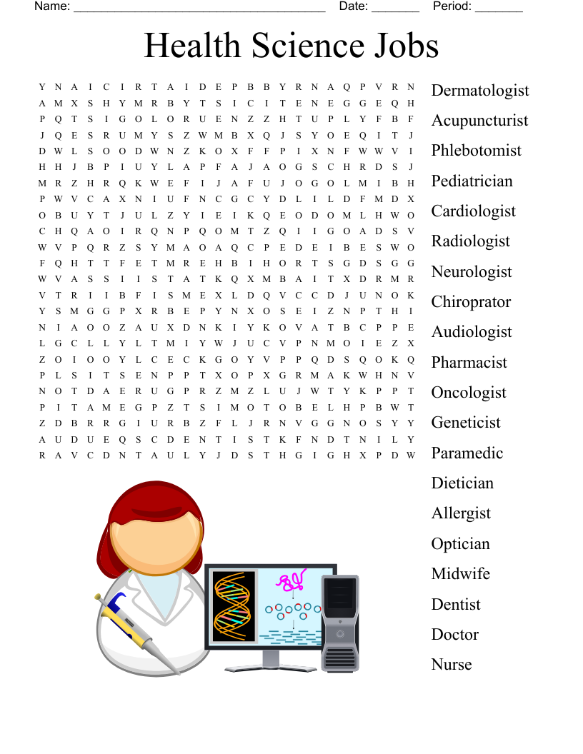 Health Science Jobs Word Search WordMint