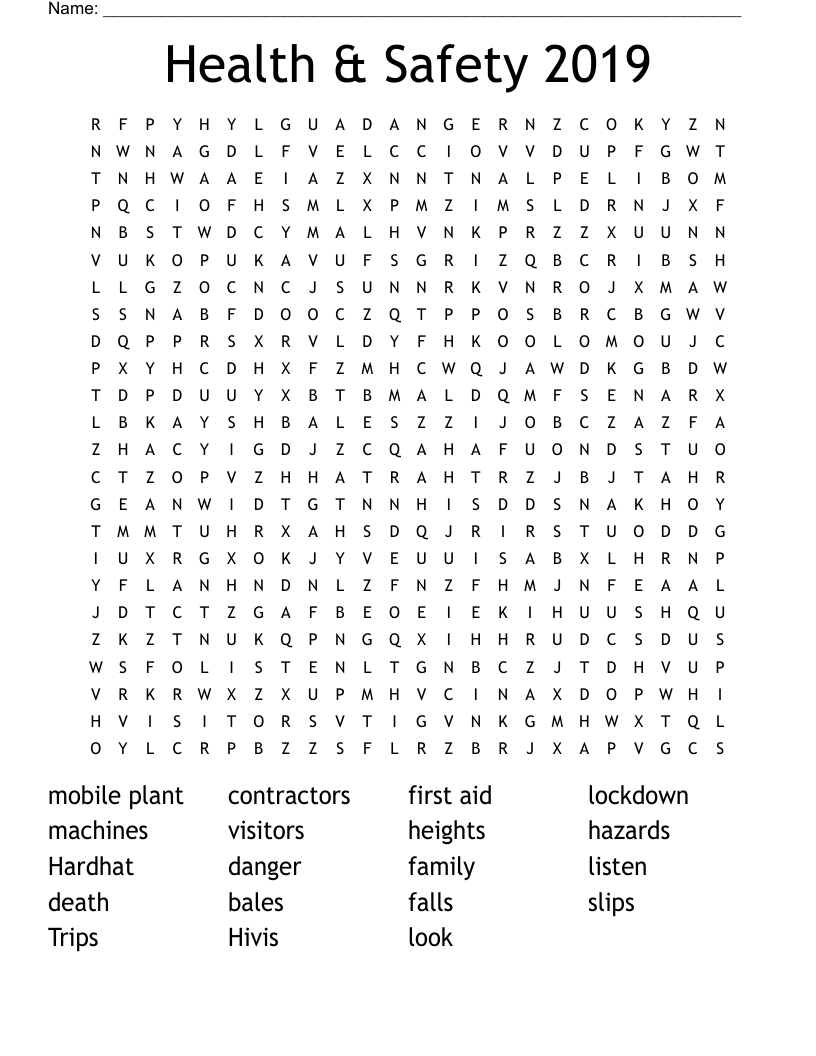 Health & Safety 2019 Word Search