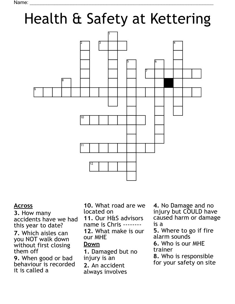 Health & Safety at Kettering Crossword