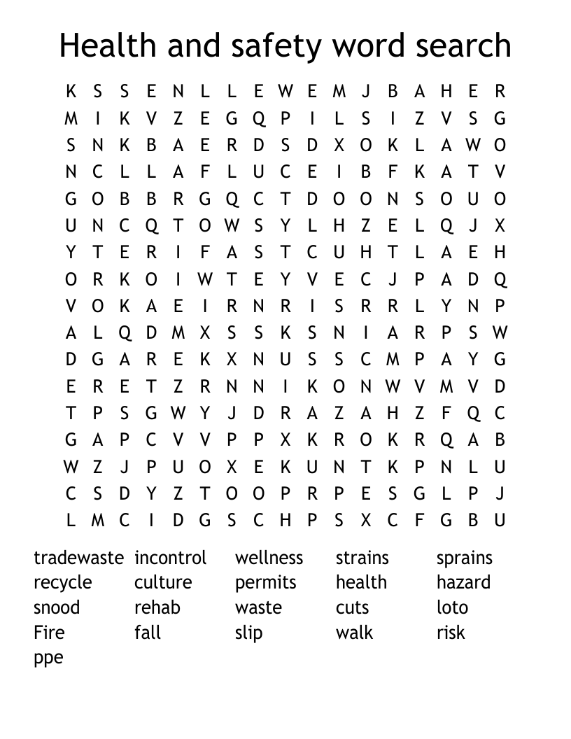 Health and safety word search