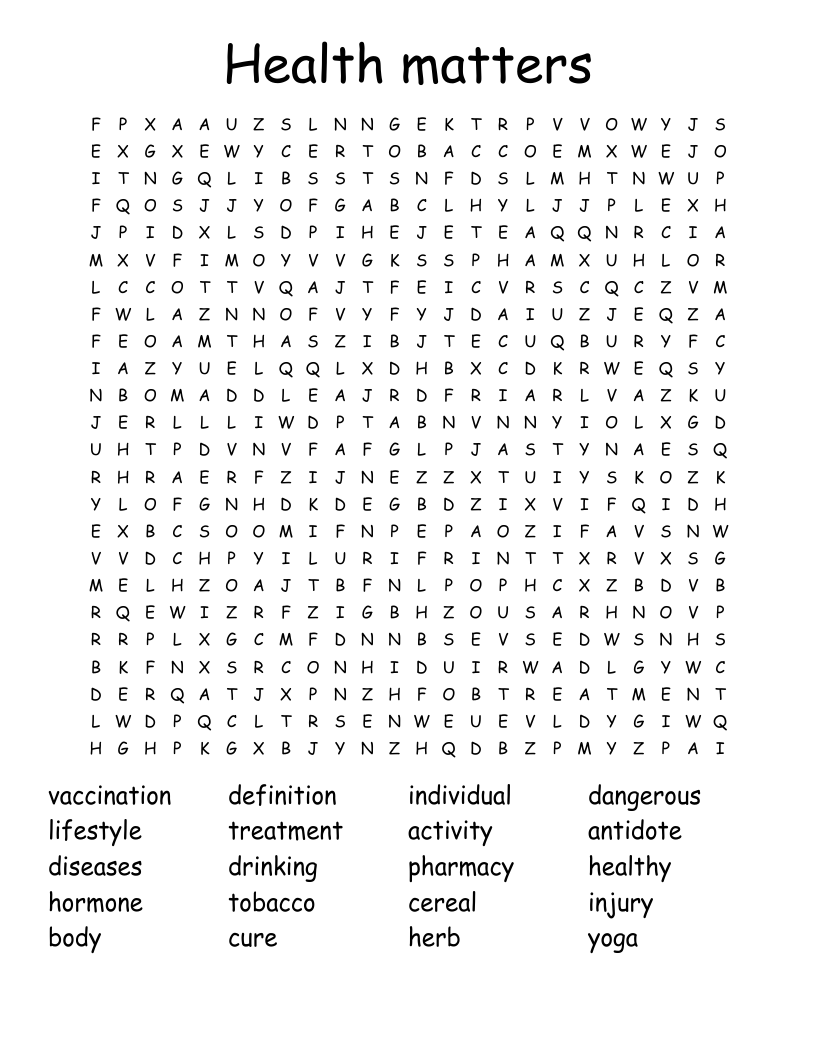 Health matters Word Search
