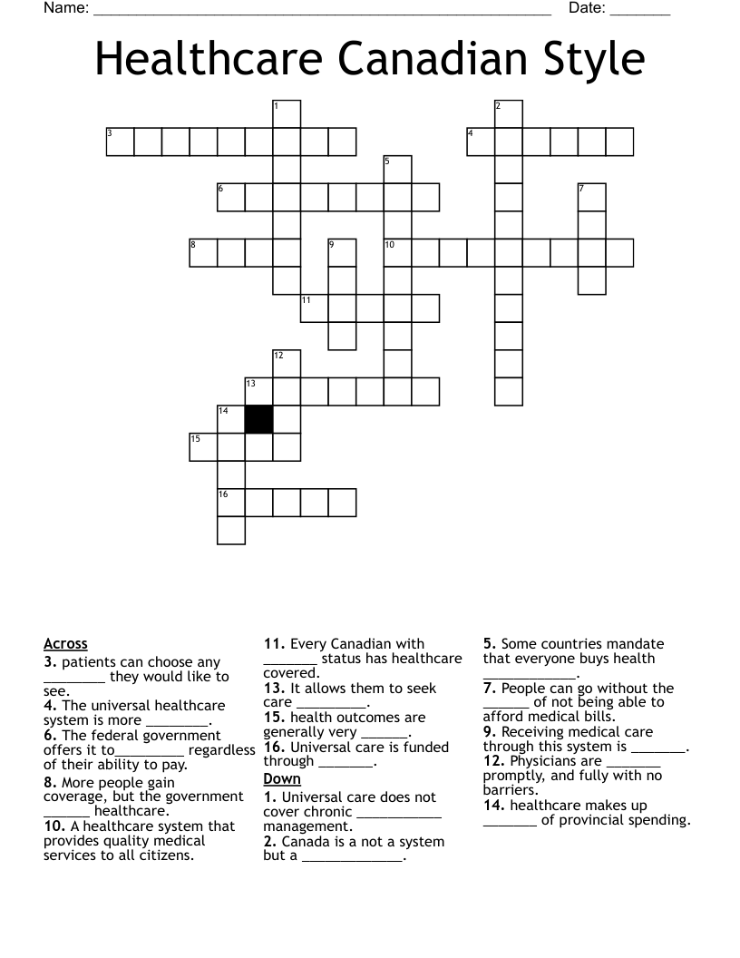 Healthcare Canadian Style Crossword