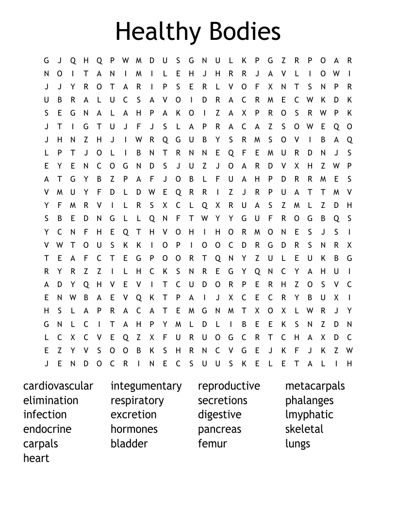 Healthy Bodies Word Search