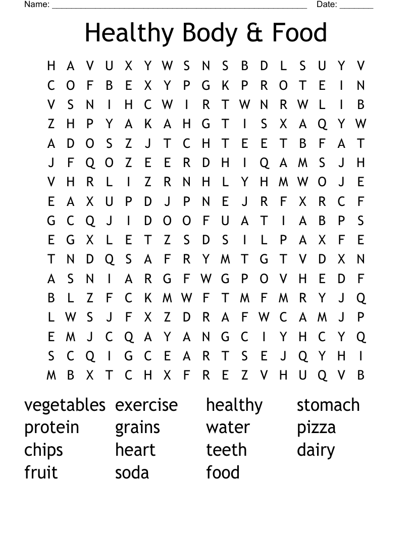 Healthy Body & Food Word Search