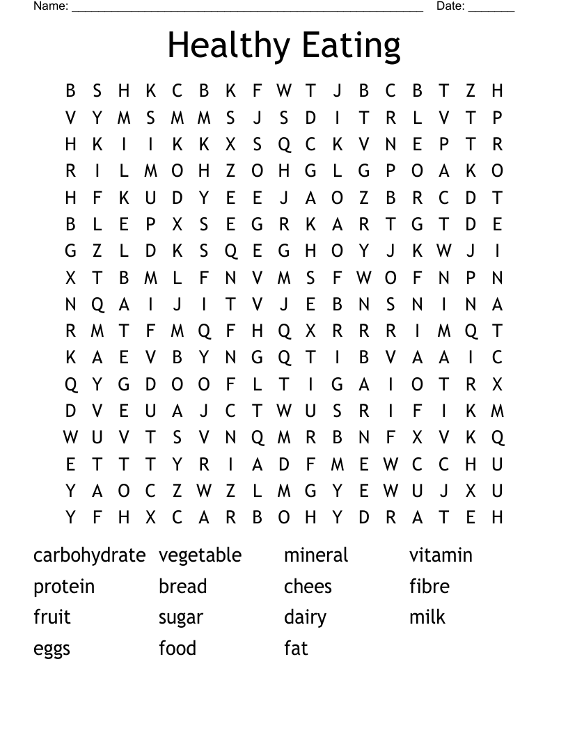 Healthy Eating Word Search WordMint