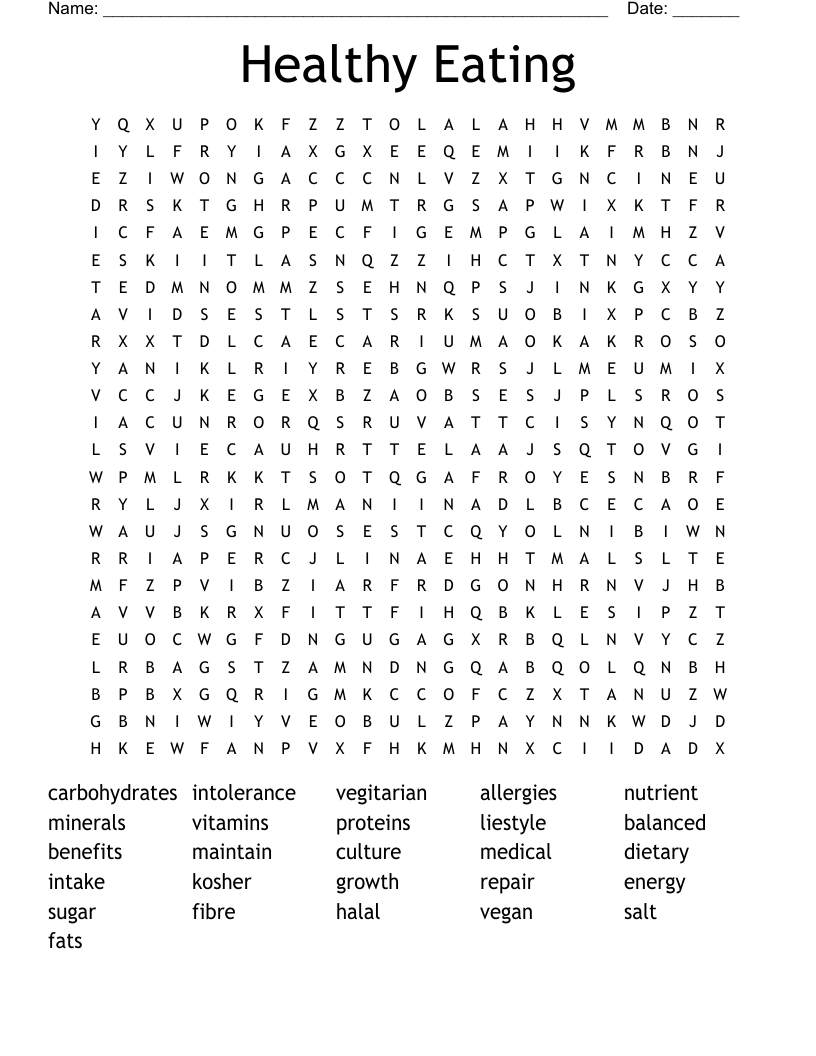 Healthy Eating Word Search WordMint