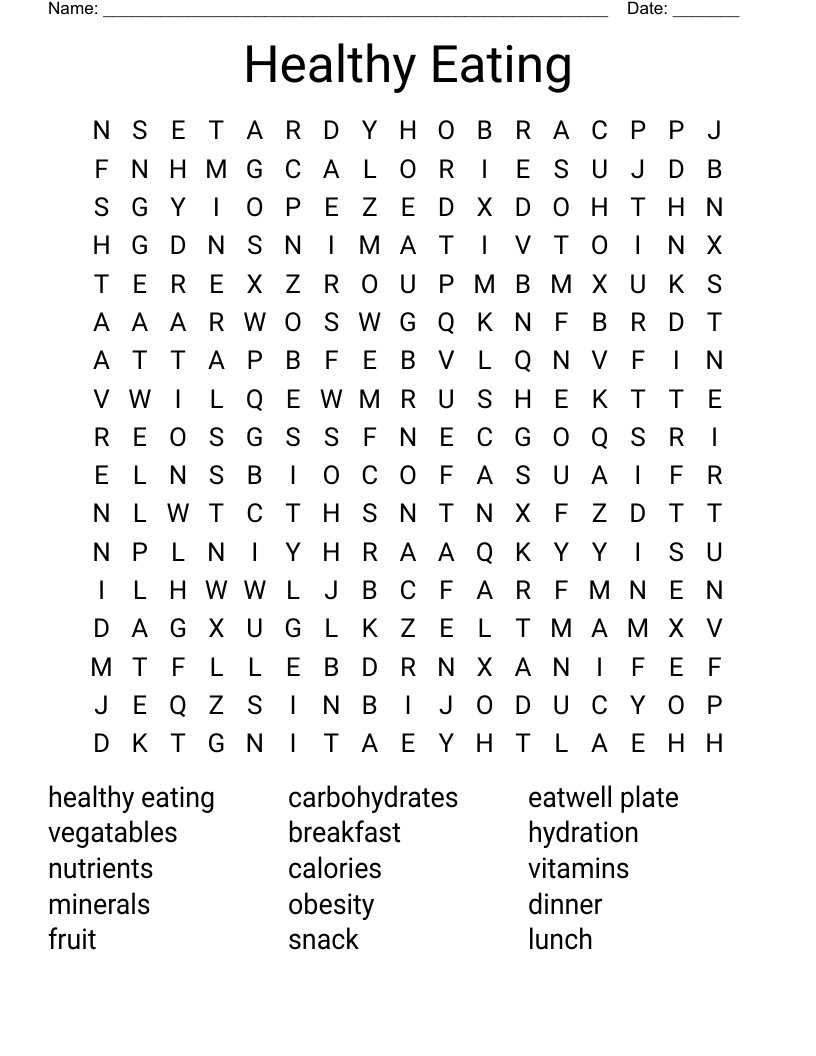 Healthy Eating Word Search