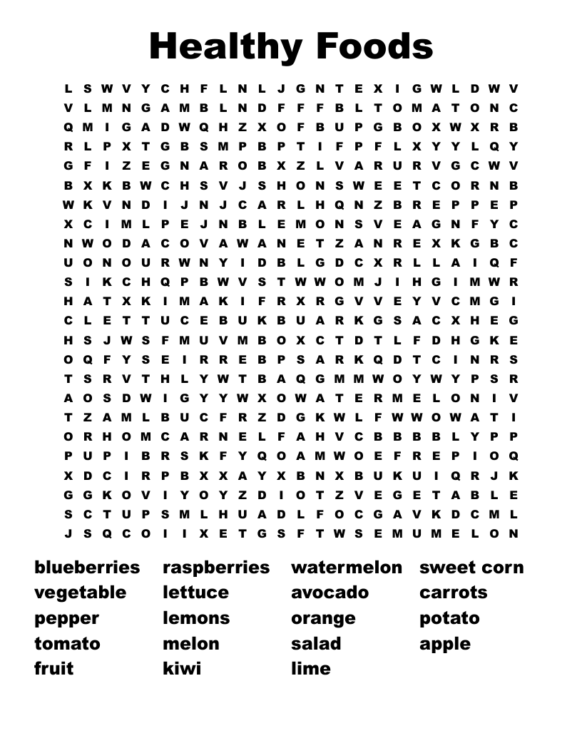 Healthy Foods Word Search WordMint
