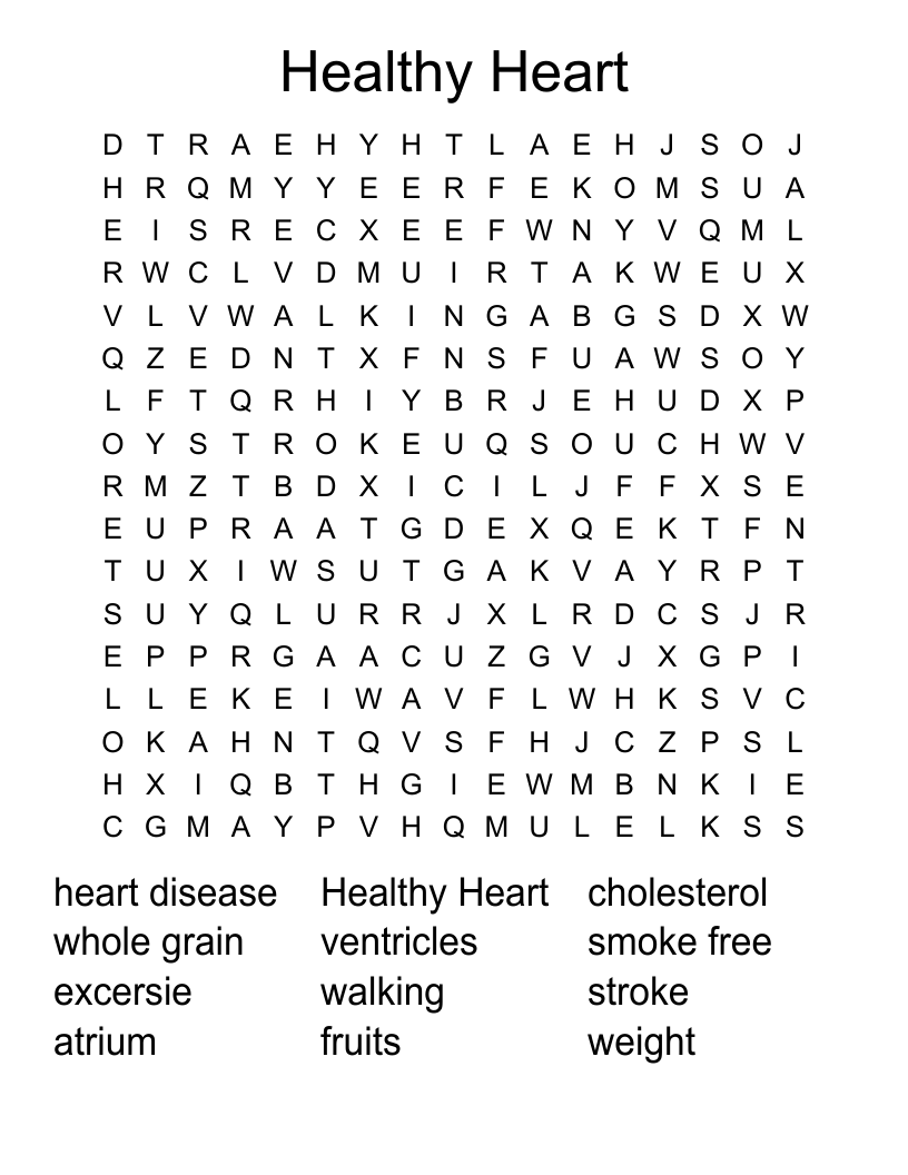 Healthy Heart Word Search WordMint
