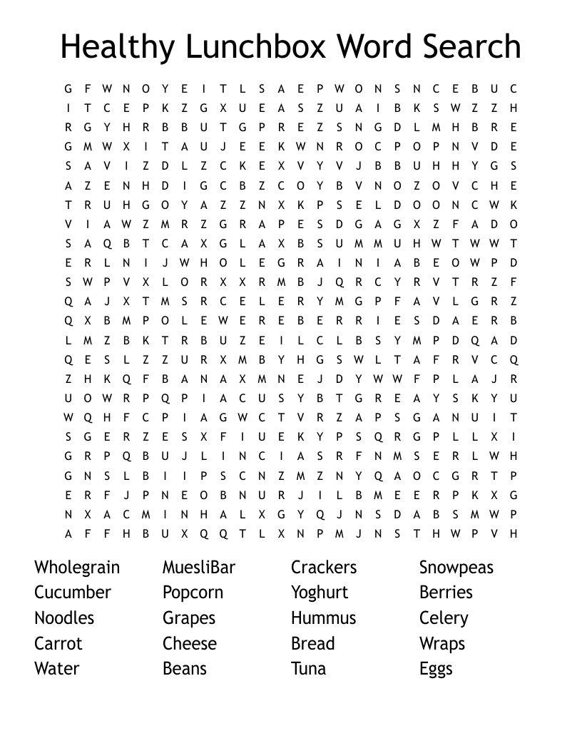 Healthy Lunchbox Word Search