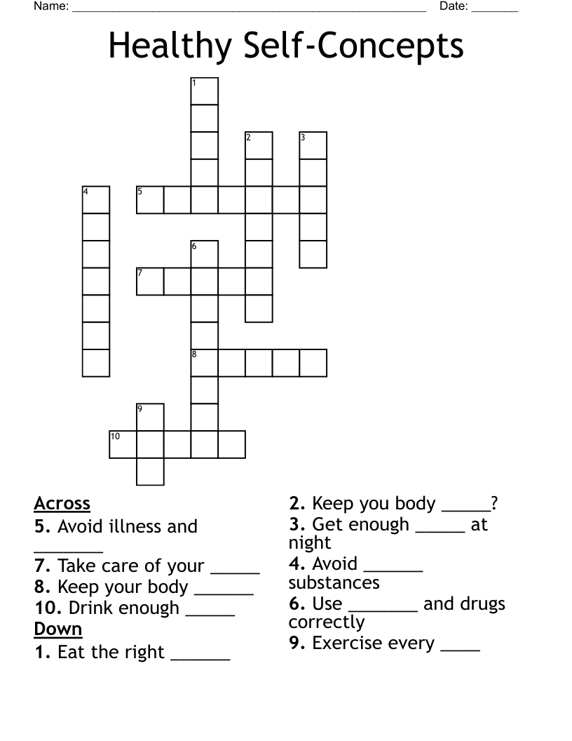 Healthy Self-Concepts Crossword