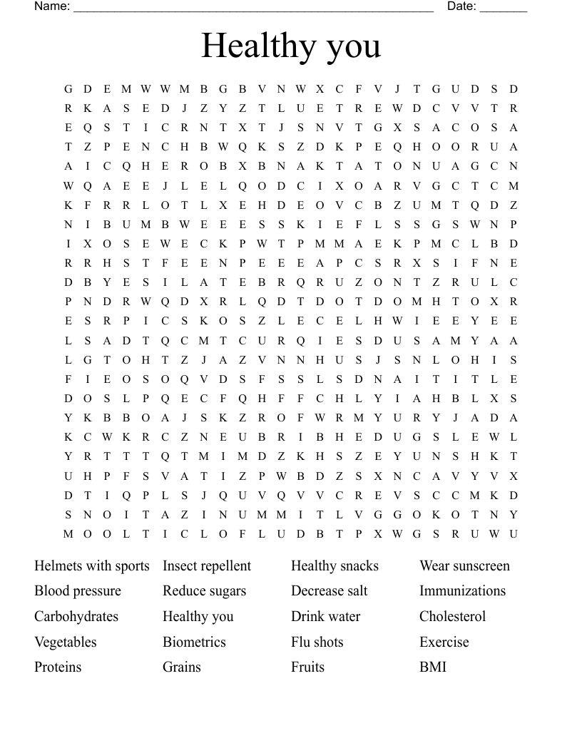 Healthy you Word Search