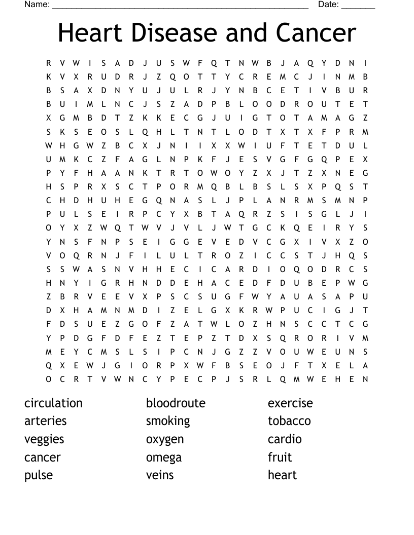 Heart Disease and Cancer Word Search