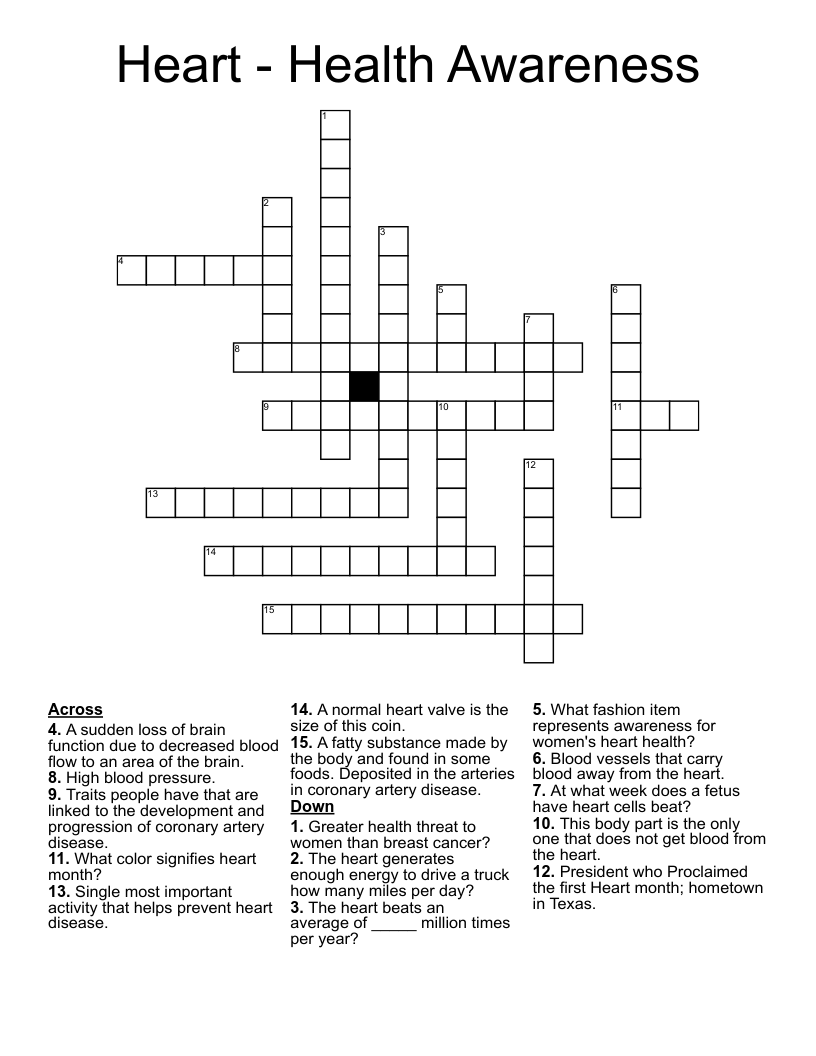 National Heart Month Awareness Crossword WordMint