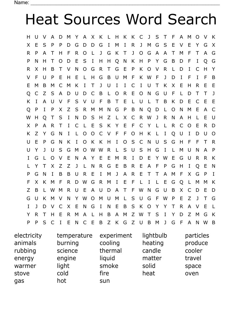 Heat Sources Word Search