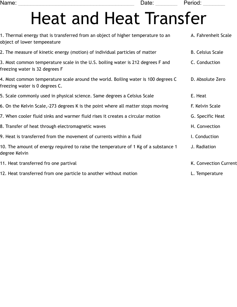 Heat and Heat Transfer Worksheet - WordMint