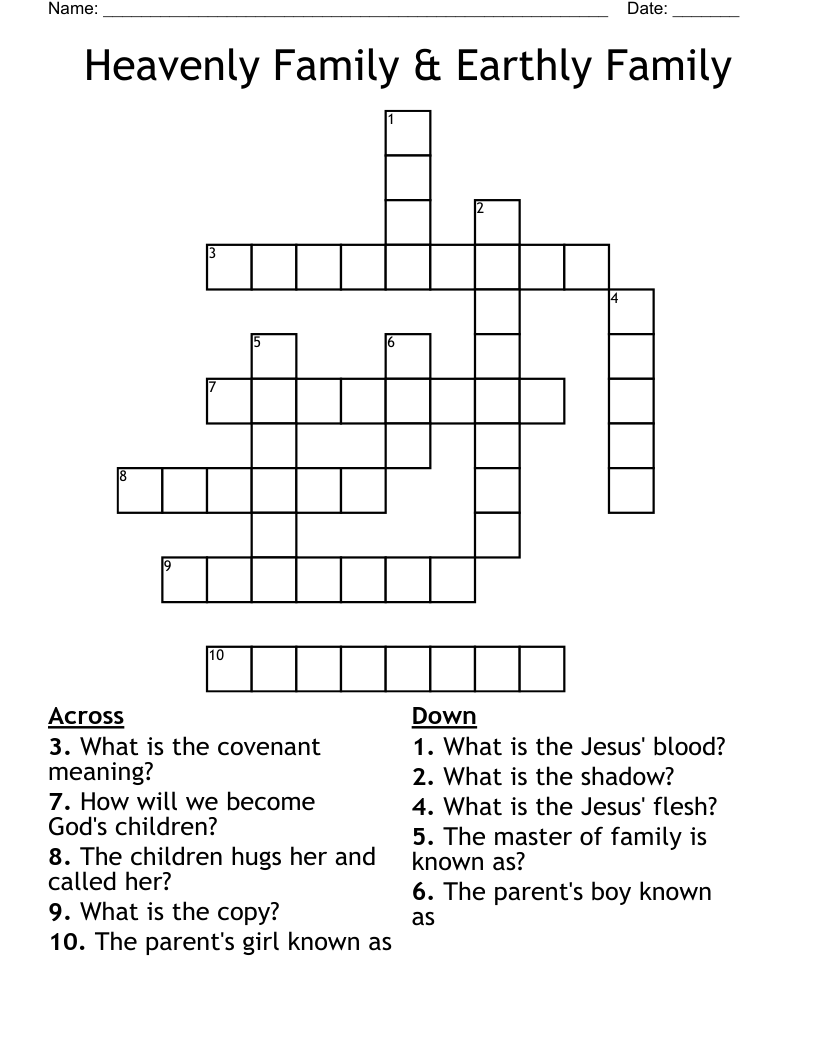 Heavenly Family & Earthly Family Crossword WordMint