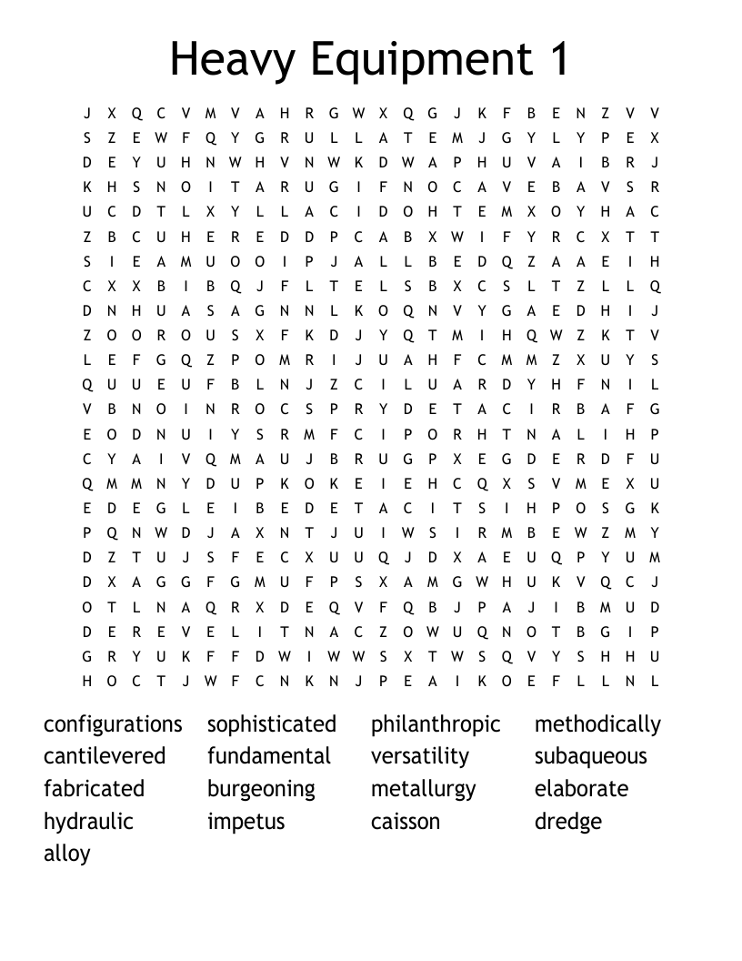 Heavy Equipment 1 Word Search