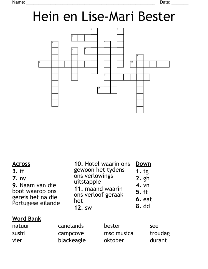 Hein en Lise-Mari Bester Crossword