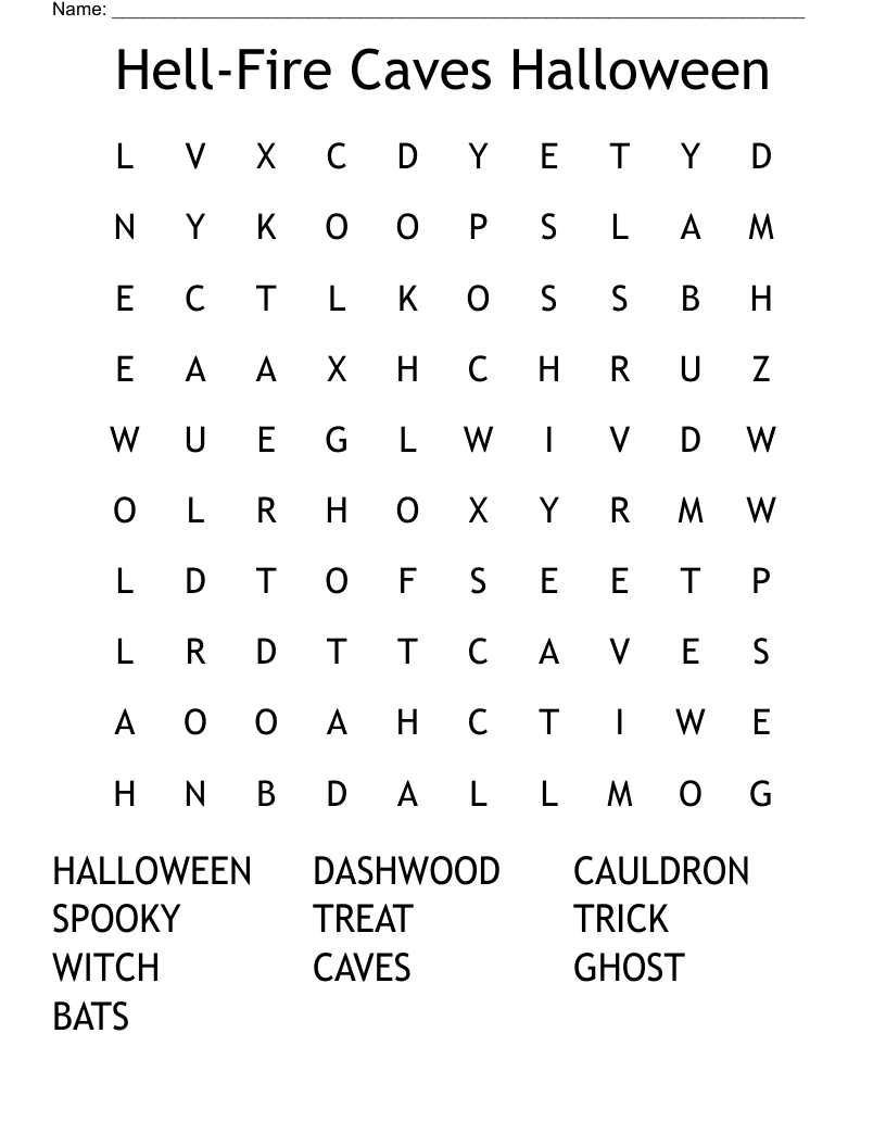 Hell-Fire Caves Halloween  Word Search