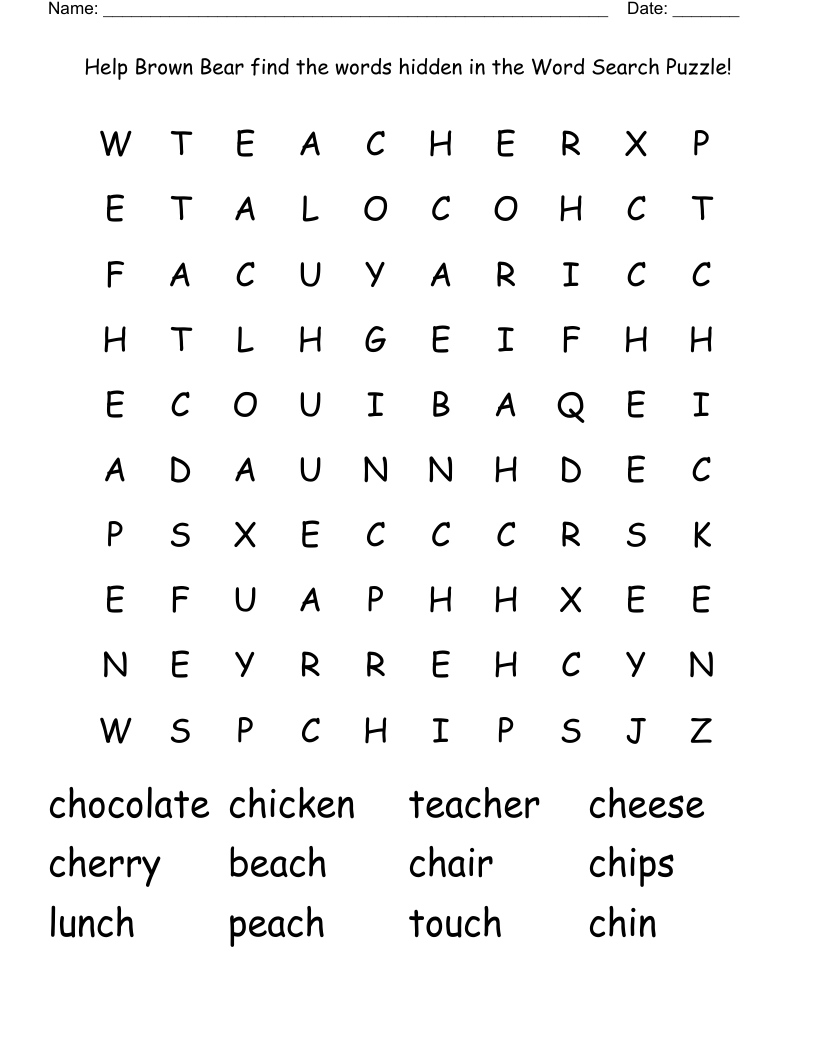 Help Brown Bear find the words hidden in the Word Search Puzzle!