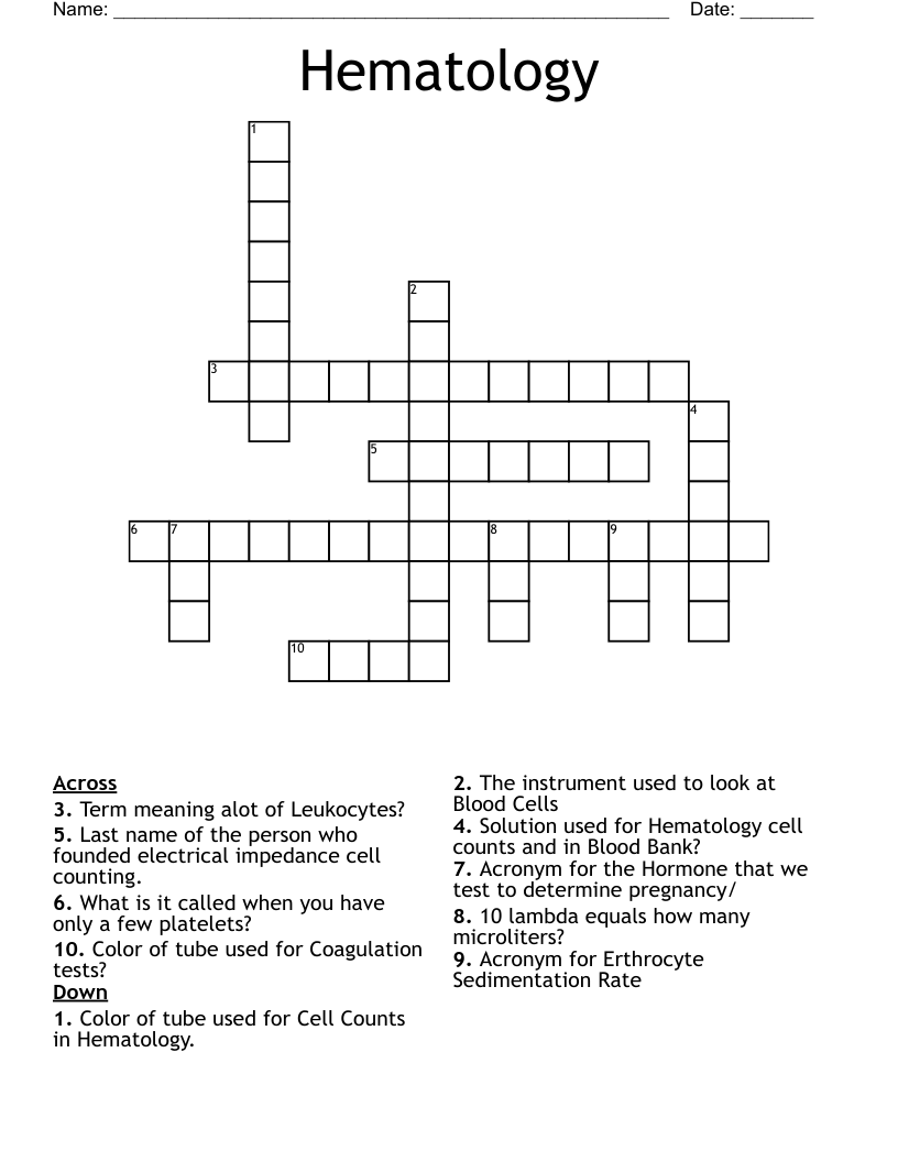 Hematology Crossword