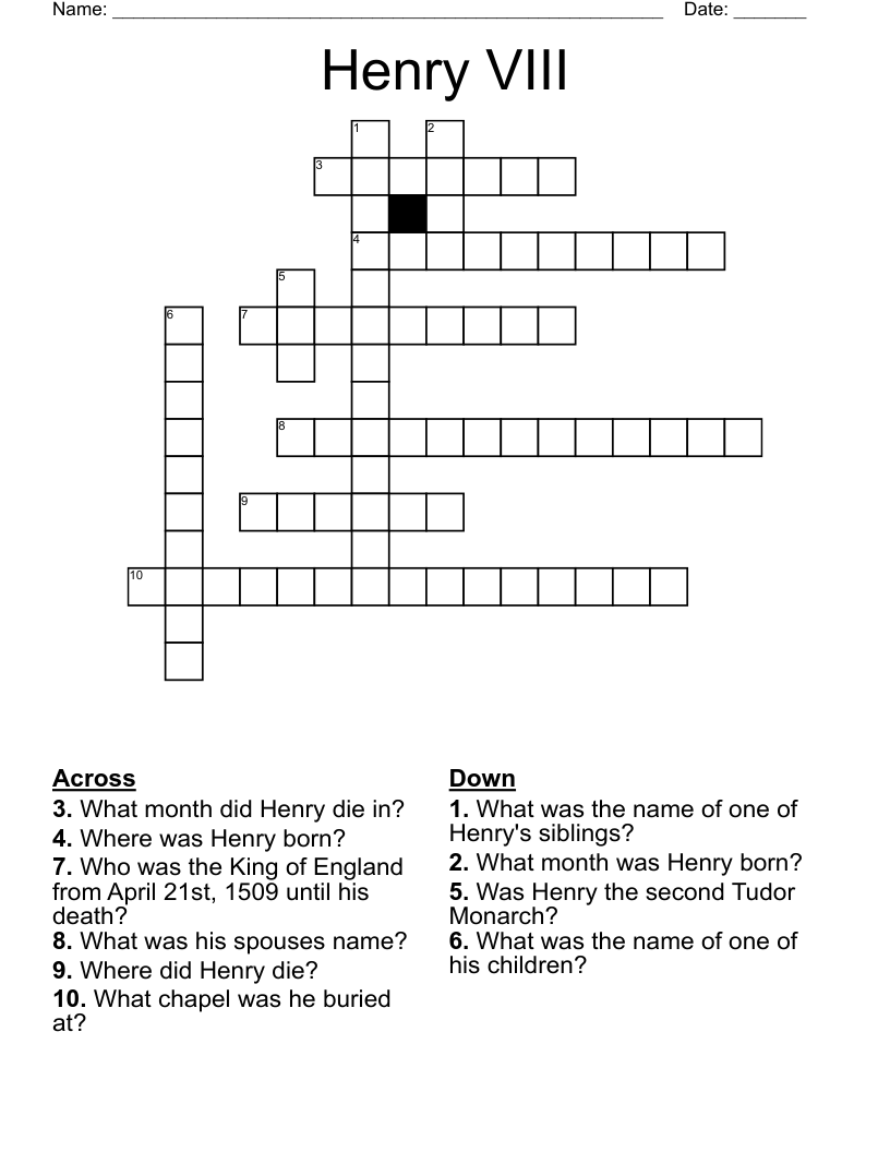 Henry VIII Crossword WordMint