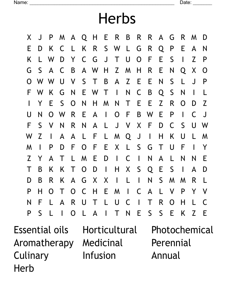 Herbs Word Search WordMint