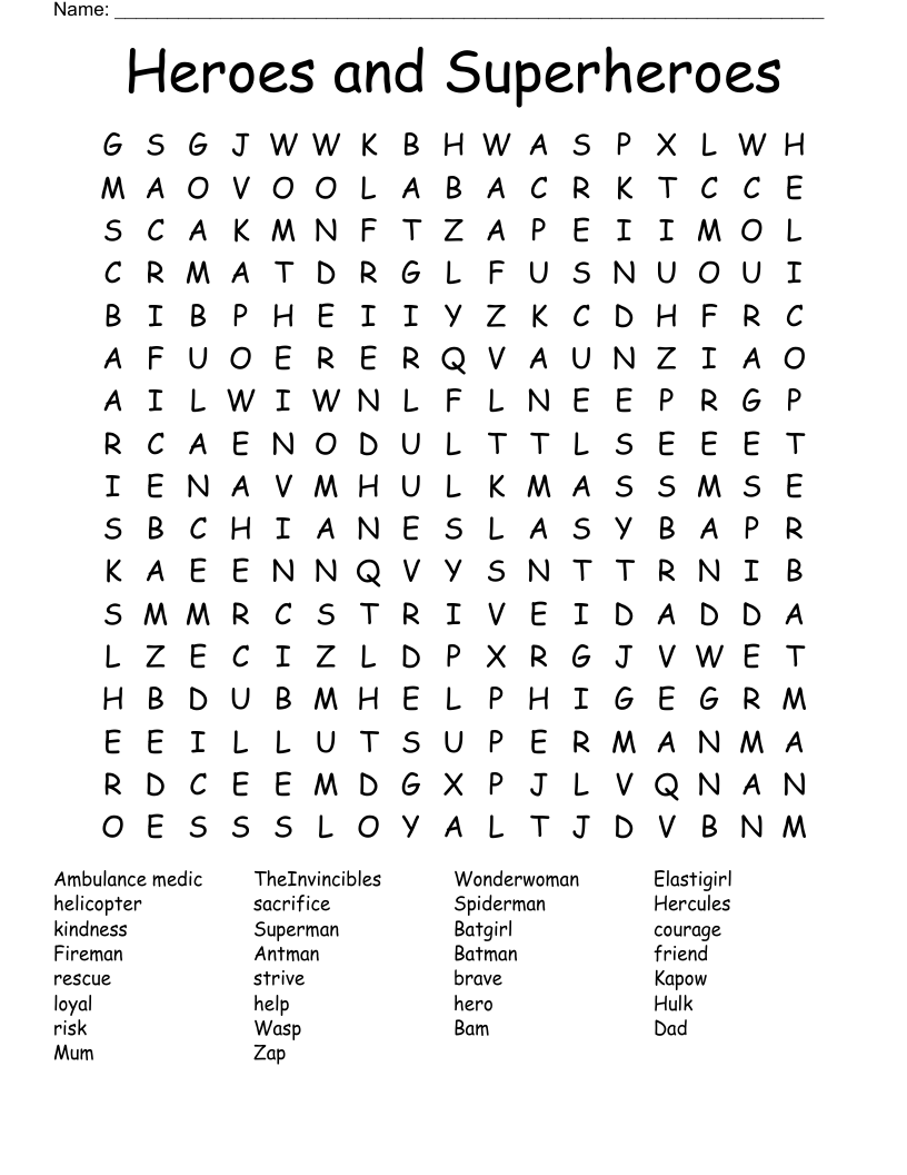 Heroes and Superheroes Word Search