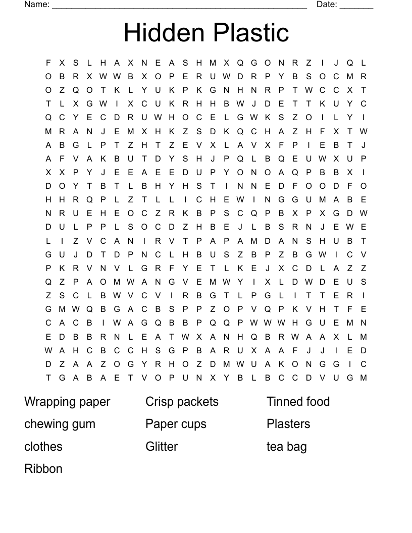Hidden Plastic Word Search