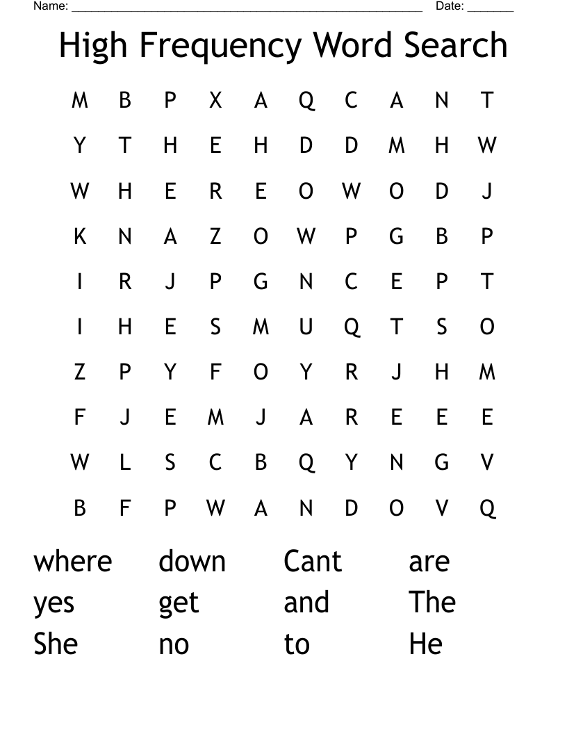 High Frequency Word Search