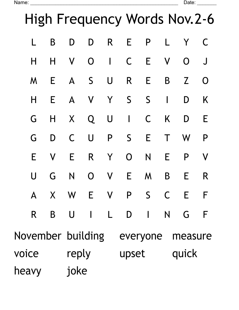 High Frequency Word Search Printable