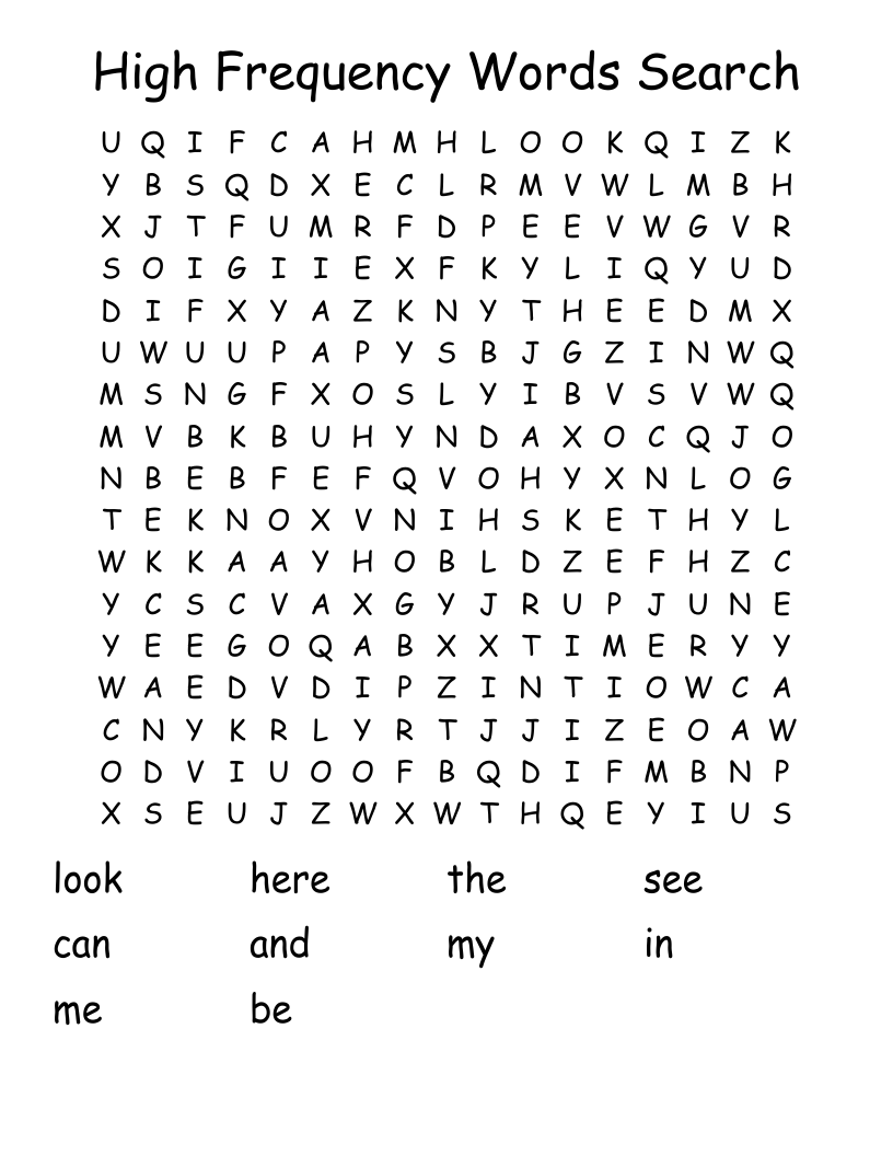 High Frequency Words Search Word Search