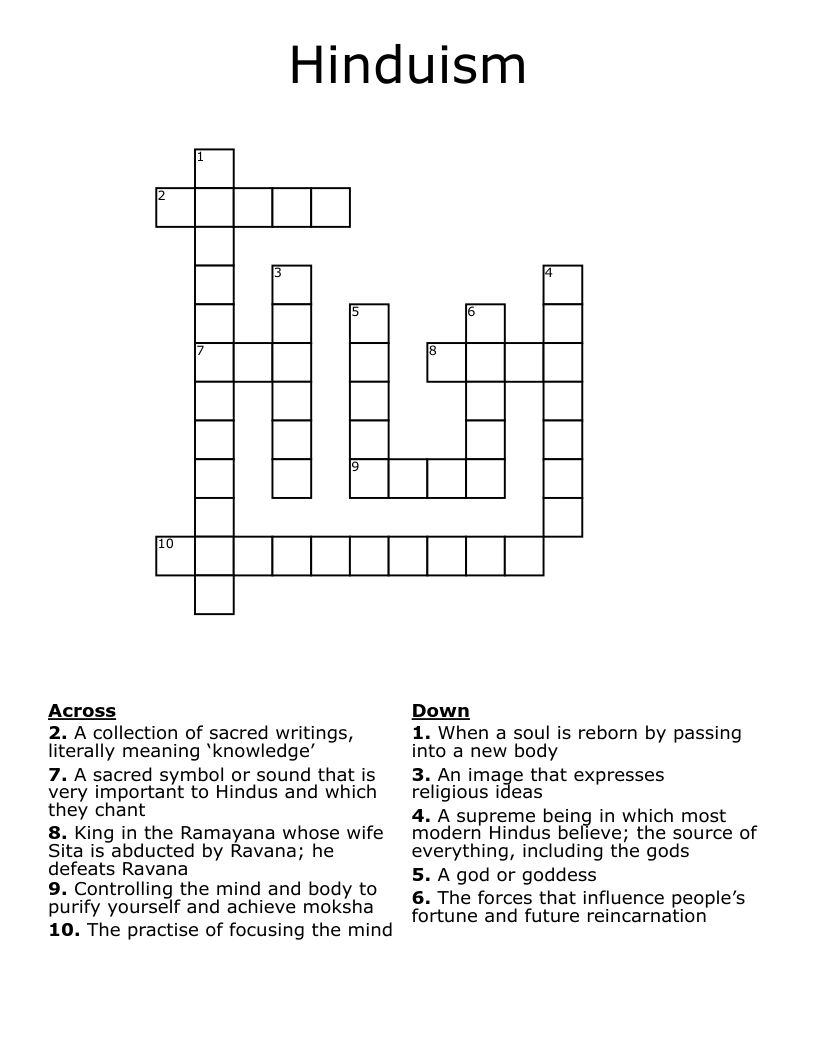 Hinduism  Crossword